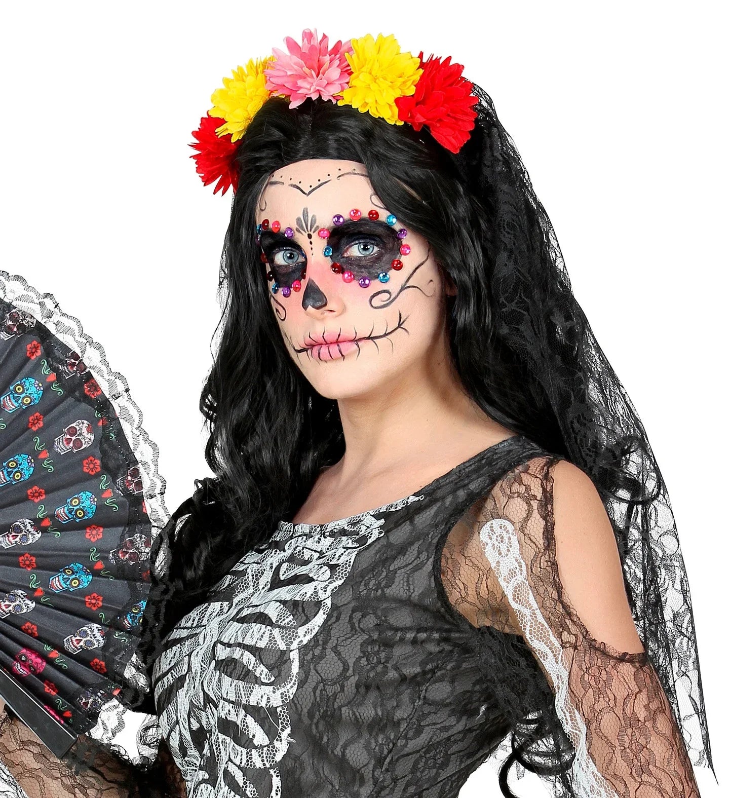 Diadema del Día de los Muertos con Velo de Encaje Accesorios Halloween Widmann
